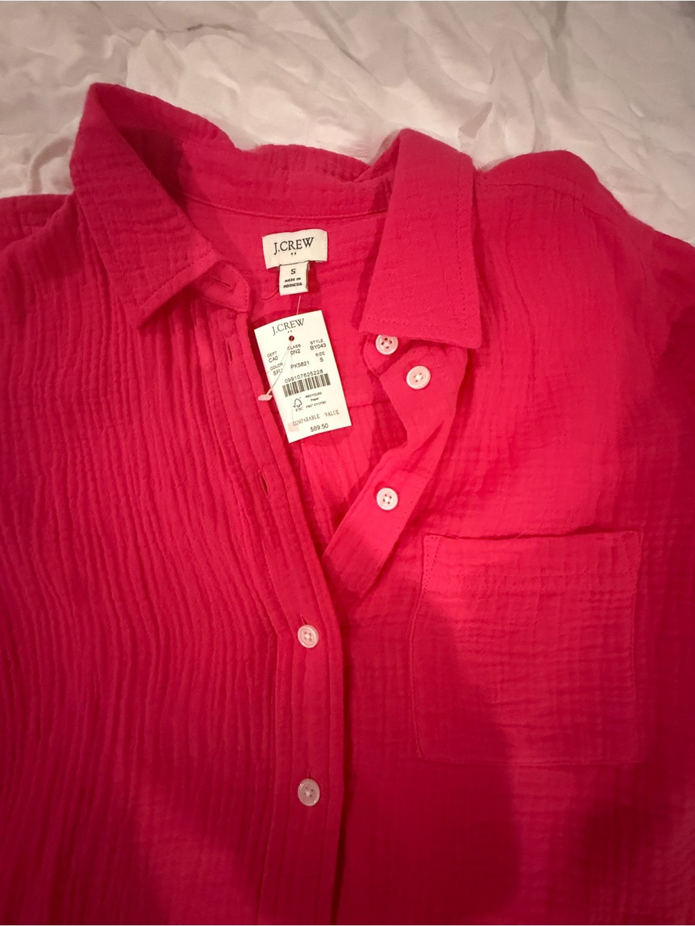 J. Crew Hot Pink Gauze Button-Up Shirt NWT - Picture 3 of 3